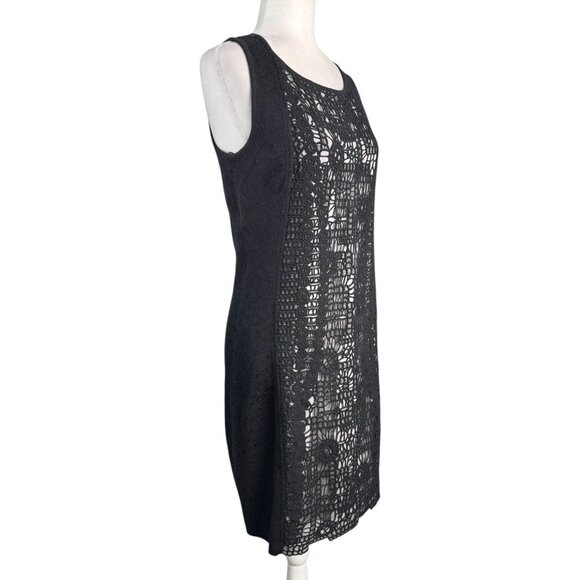 NIC + ZOE Black Crochet Knit Sheath Dress Sleeveless Lined Boho Elegant Womens M - Picture 5 of 8